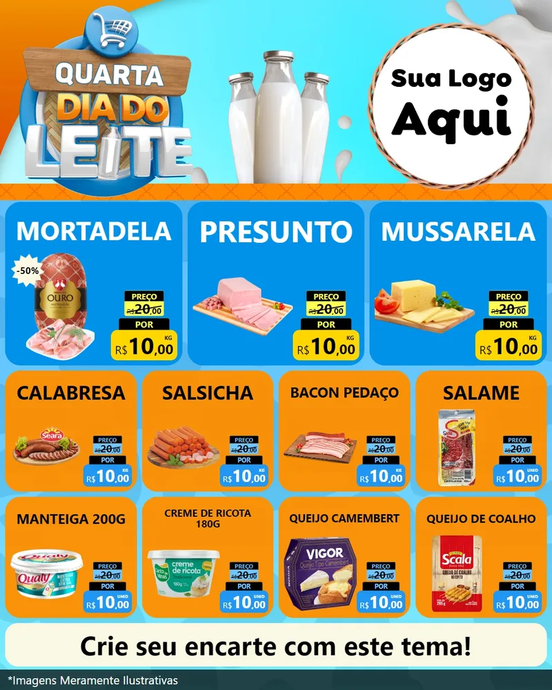 Modelo de Rede Social para Feed Instagram com o tema Quarta Dia do Leite para Frios e Laticínios
