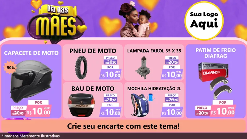 Modelo de TV para TV Horizontal com o tema Dia das Mães para Moto peças