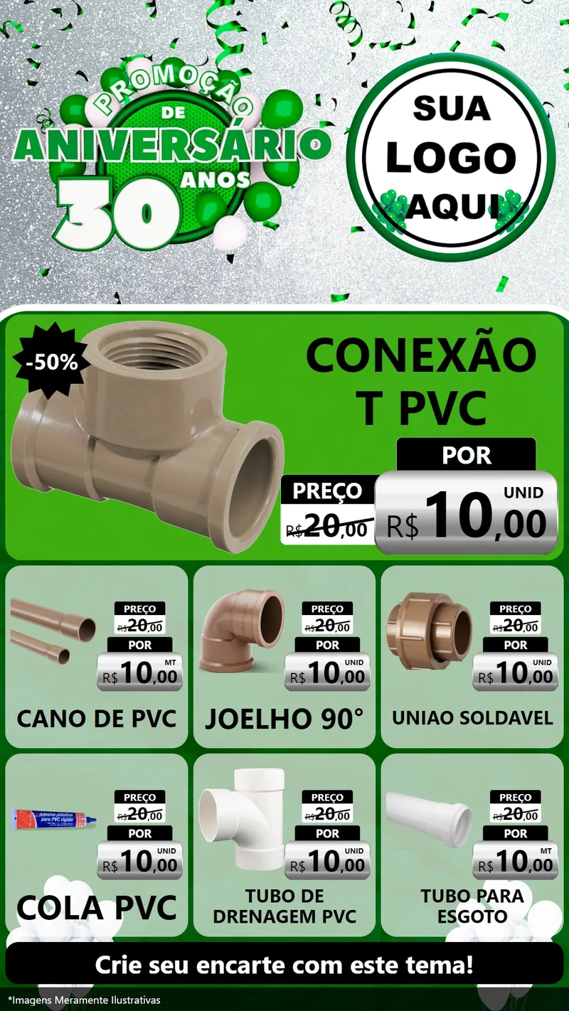 Modelo de Rede Social para Stories com o tema Promoção de Aniversário - 30 Anos para Tubos e conexões