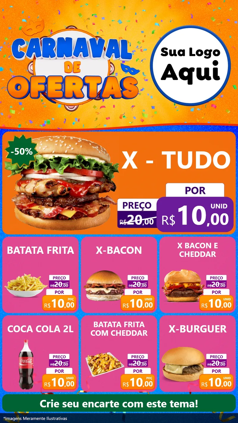 Modelo de Rede Social para Stories com o tema Carnaval de Ofertas para Hamburgueria