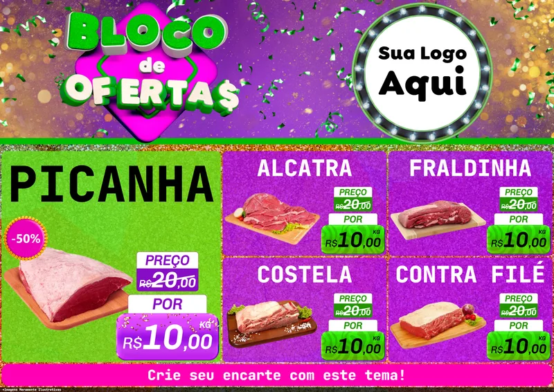 Modelo de Encarte para Encarte A4 Horizontal com o tema Bloco de Ofertas para Açougue