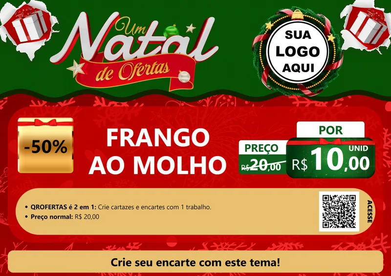 Modelo de Cartaz para Cartaz A4 Horizontal com o tema Um Natal de Ofertas para Restaurante