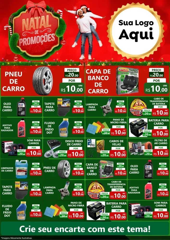 Modelo de Encarte para Encarte A4 Vertical com o tema Natal de Promoções para Auto peças