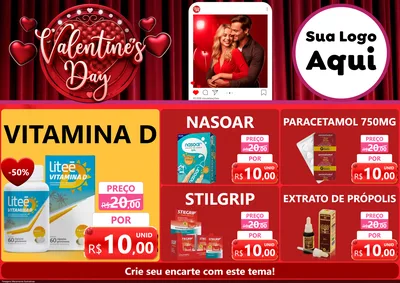 Modelo de Encarte para Encarte A4 Horizontal com o tema Valentine's Day para Farmácia