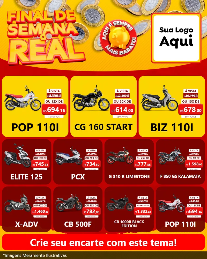 Modelo de Rede Social para Feed Instagram com o tema Final de Semana do Real para Concessionaria de Motos