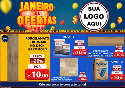 Modelo de Encarte para Encarte A4 Horizontal com o tema Janeiro de Ofertas É Aqui! para Pisos e revestimentos
