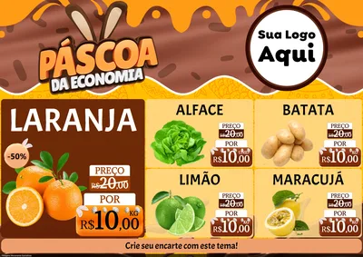 Modelo de Encarte para Encarte A4 Horizontal com o tema Páscoa da Economia para Hortifrúti