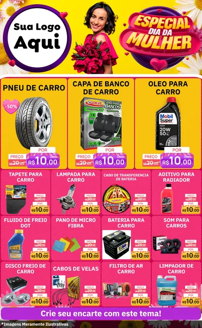 Modelo de Encarte para Encarte Grande com o tema Especial Dia da Mulher para Auto peças