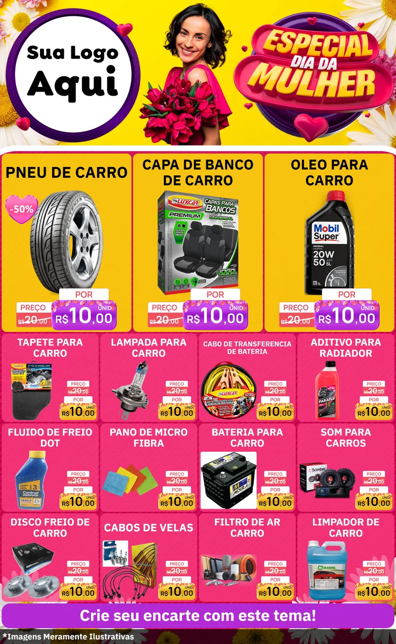 Modelo de Encarte para Encarte Grande com o tema Especial Dia da Mulher para Auto peças
