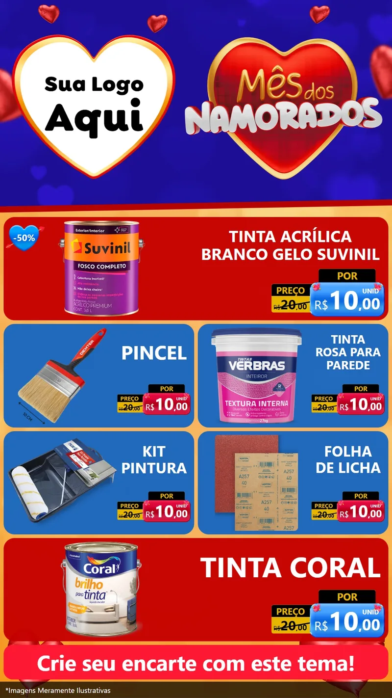Modelo de TV para TV Vertical com o tema Mês dos Namorados para Tintas e Ferramentas