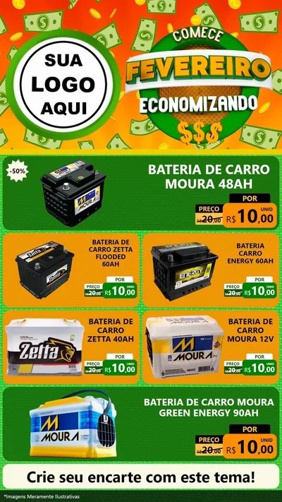Modelo de TV para TV Vertical com o tema Comece Fevereiro Economizando para Baterias Elétricas