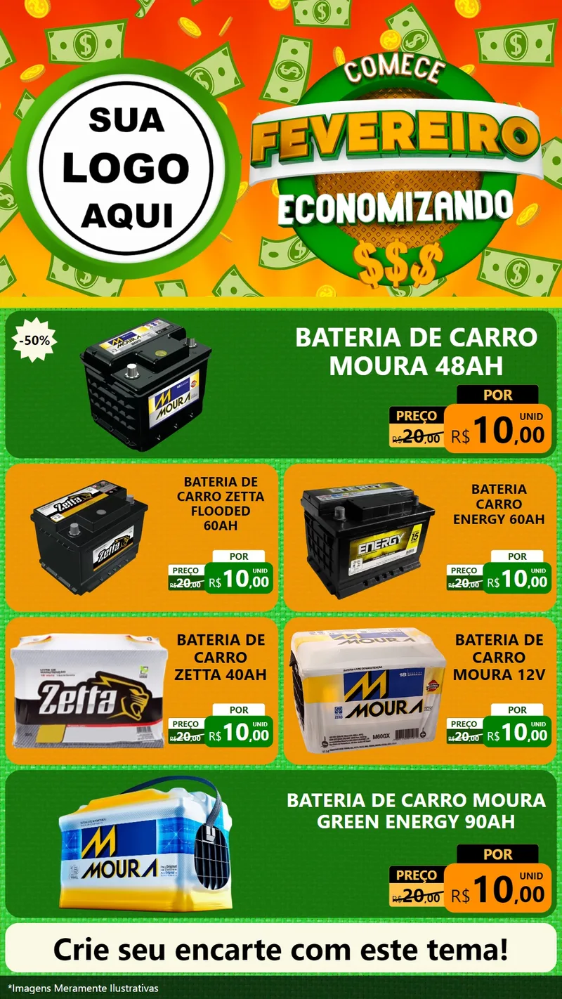 Modelo de TV para TV Vertical com o tema Comece Fevereiro Economizando para Baterias Elétricas