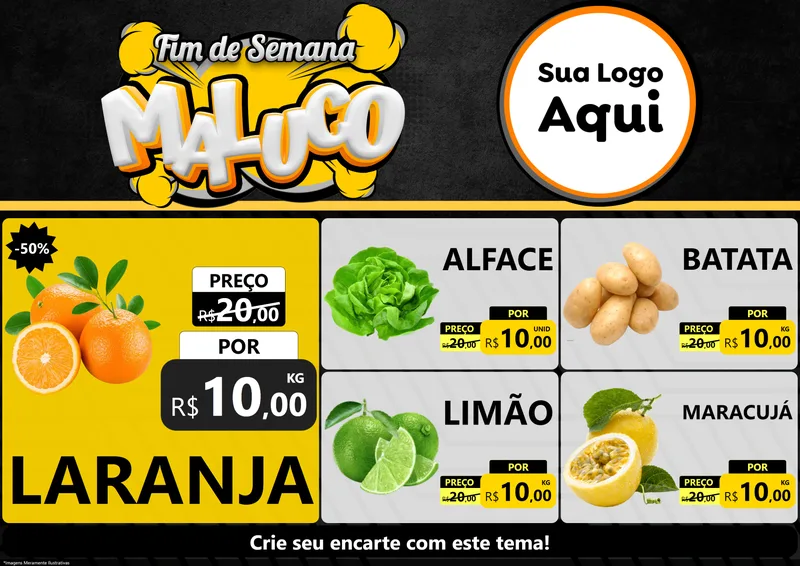 Modelo de Encarte para Encarte A4 Horizontal com o tema Fim de Semana Maluco para Hortifrúti