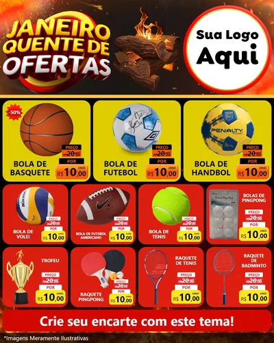 Modelo de Rede Social para Feed Instagram com o tema Janeiro Quente de Ofertas para Artigos Esportivos