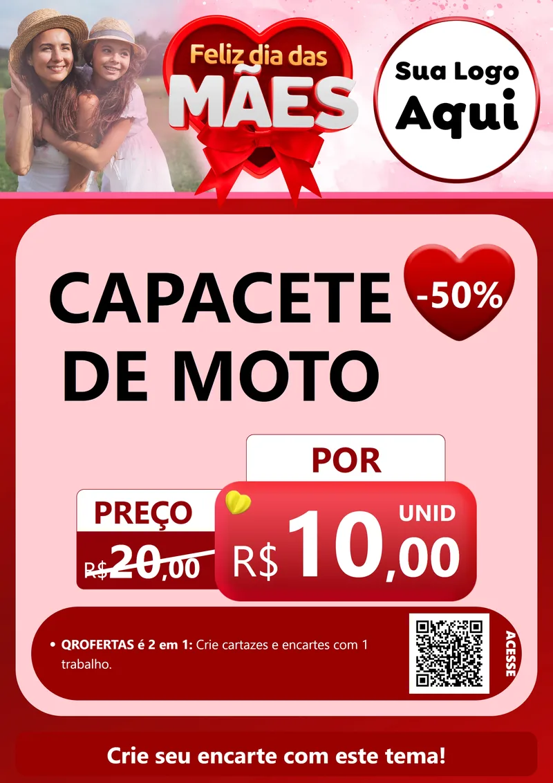 Modelo de Cartaz para Cartaz A4 Vertical com o tema Feliz Dia Das Mães para Moto peças