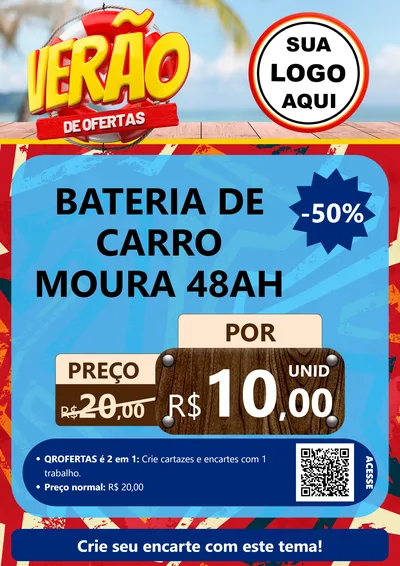 Modelo de Cartaz para Cartaz A4 Vertical com o tema Verão de Ofertas para Baterias Elétricas