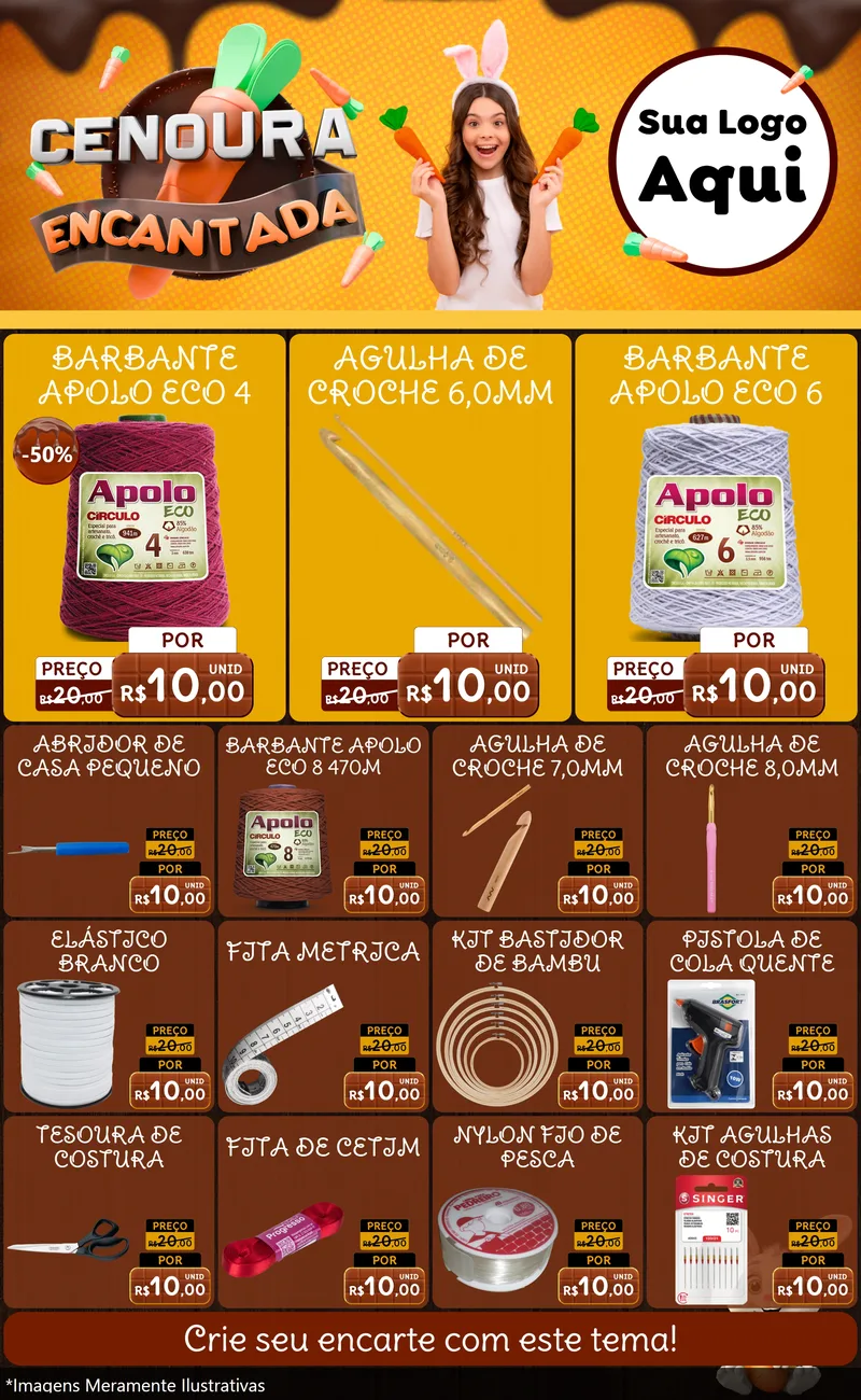 Modelo de Encarte para Encarte Grande com o tema Cenoura Encantada - Páscoa para Armarinho e Aviamentos