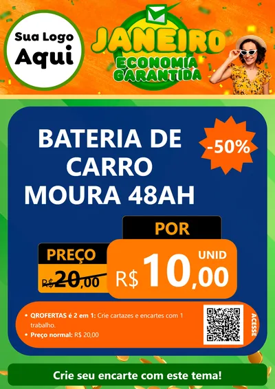 Modelo de Cartaz para Cartaz A4 Vertical com o tema Janeiro - Economia Garantida para Baterias Elétricas