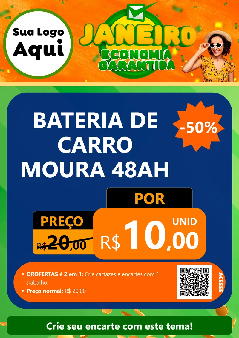 Modelo de Cartaz para Cartaz A4 Vertical com o tema Janeiro - Economia Garantida para Baterias Elétricas