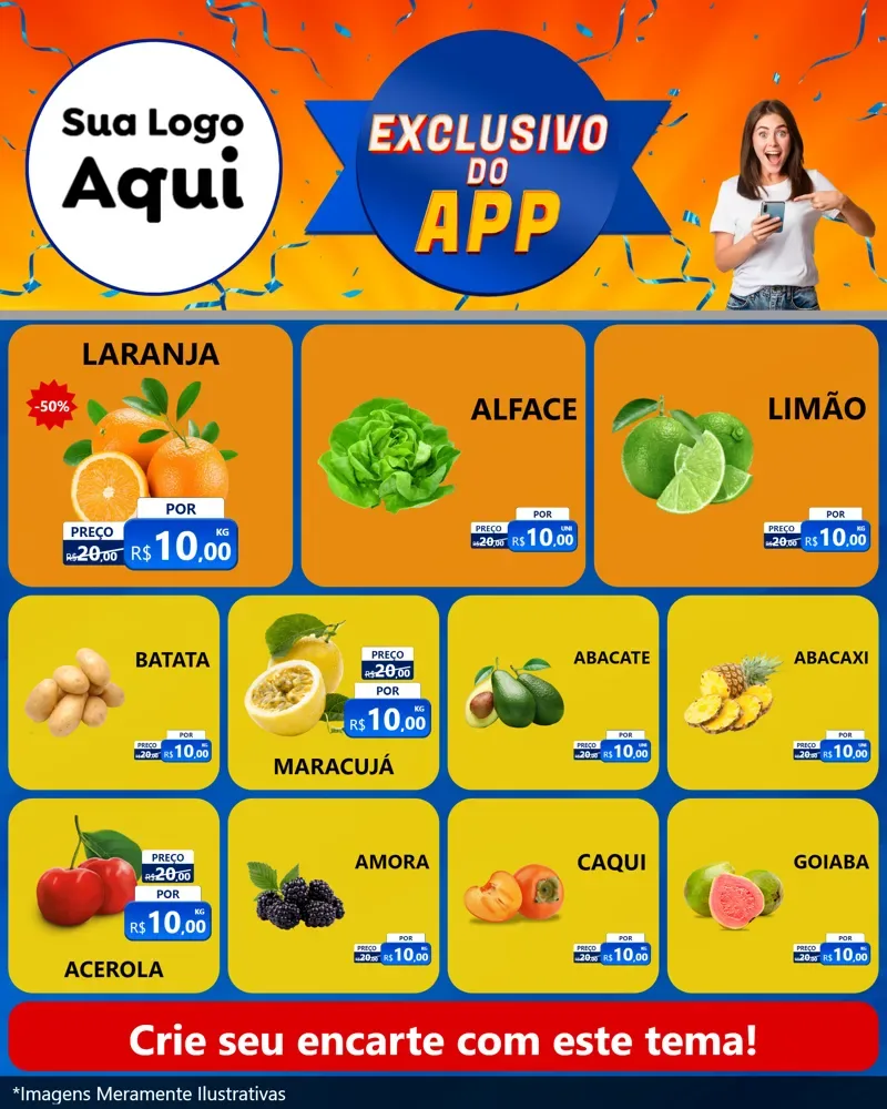 Modelo de Rede Social para Feed Instagram com o tema Exclusivo do Aplicativo para Hortifrúti