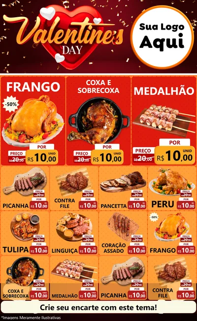 Modelo de Encarte para Encarte Grande com o tema Valentine's Day para Assados