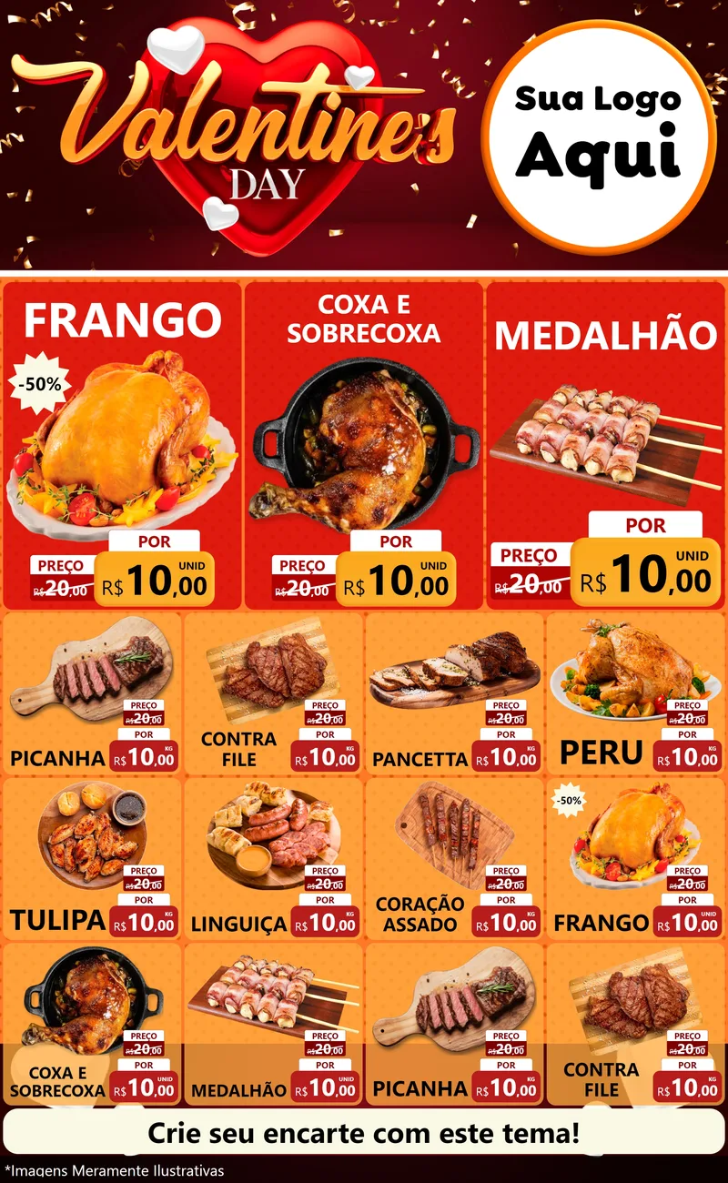 Modelo de Encarte para Encarte Grande com o tema Valentine's Day para Assados