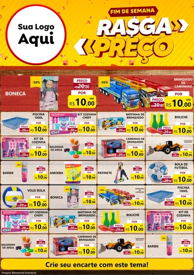Modelo de Encarte para Encarte A4 Vertical com o tema Fim de Semana Rasga Preços para Brinquedos