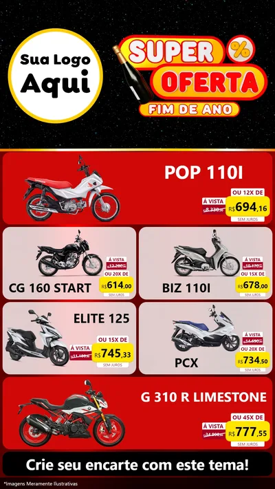 Modelo de TV para TV Vertical com o tema Super Oferta Fim de Ano para Concessionaria de Motos