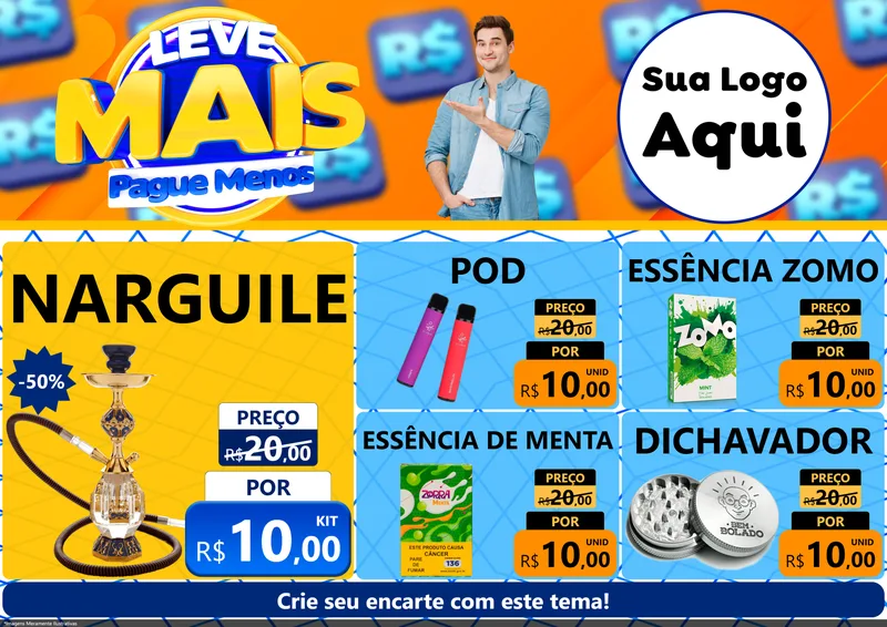 Modelo de Encarte para Encarte A4 Horizontal com o tema Leve Mais, Pague Menos para Tabacaria