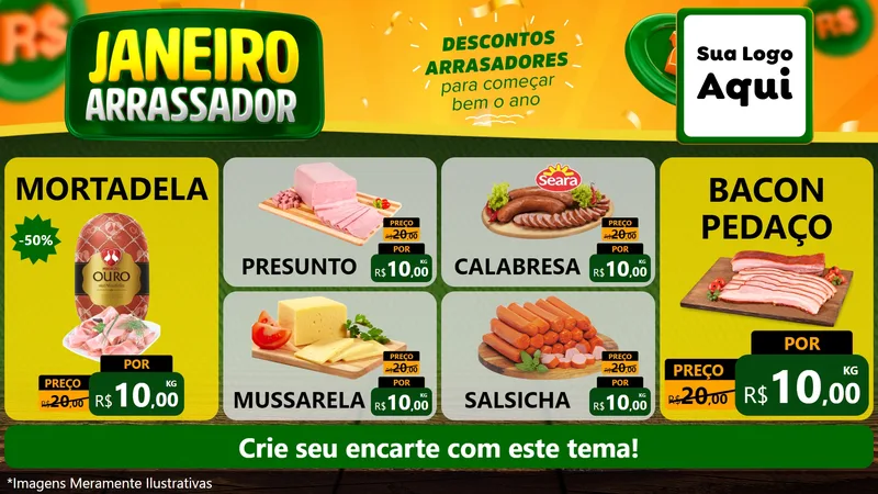 Modelo de TV para TV Horizontal com o tema Janeiro Arrasador para Frios e Laticínios