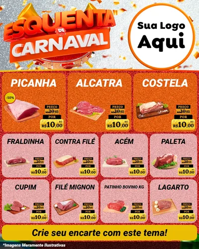 Modelo de Rede Social para Feed Instagram com o tema Esquenta de Carnaval para Açougue