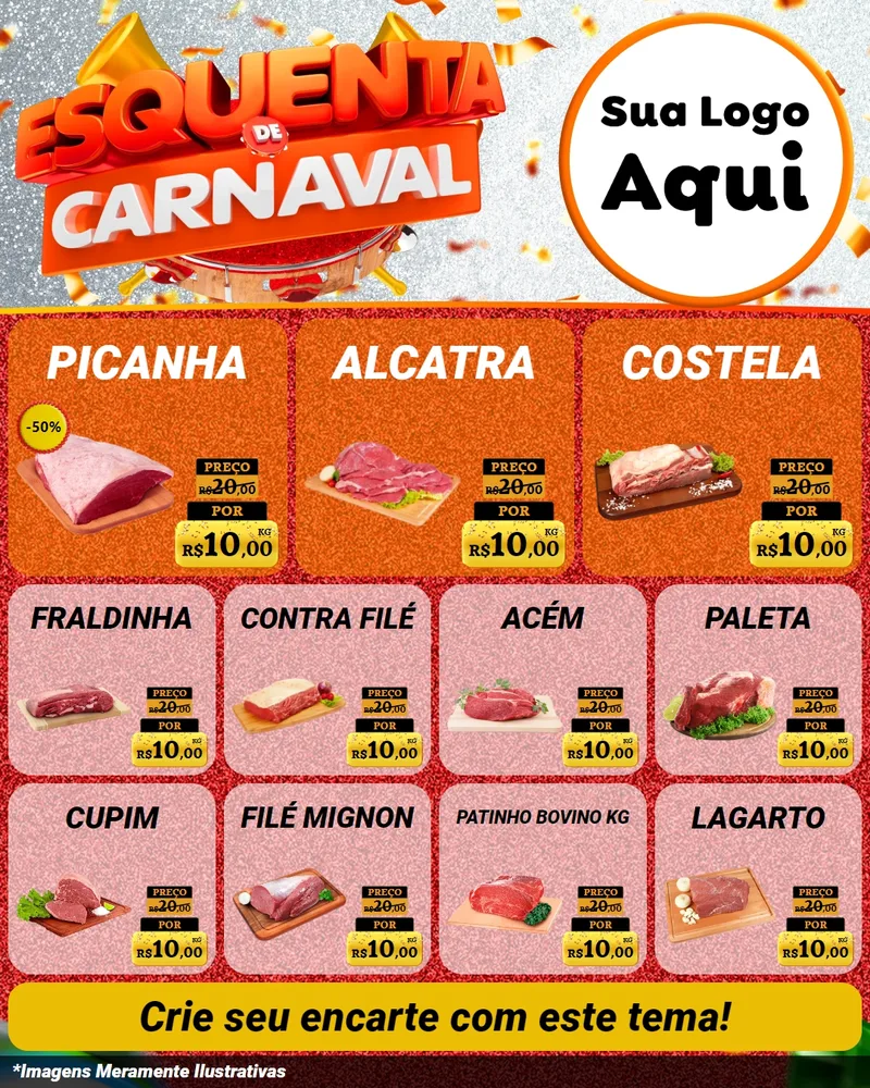 Modelo de Rede Social para Feed Instagram com o tema Esquenta de Carnaval para Açougue