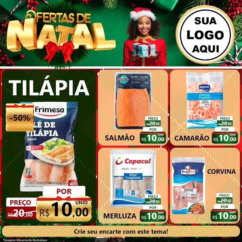 Modelo de Rede Social para Feed Facebook com o tema Ofertas de Natal para Peixaria