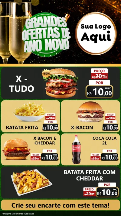 Modelo de TV para TV Vertical com o tema Grandes Ofertas de Ano Novo para Hamburgueria