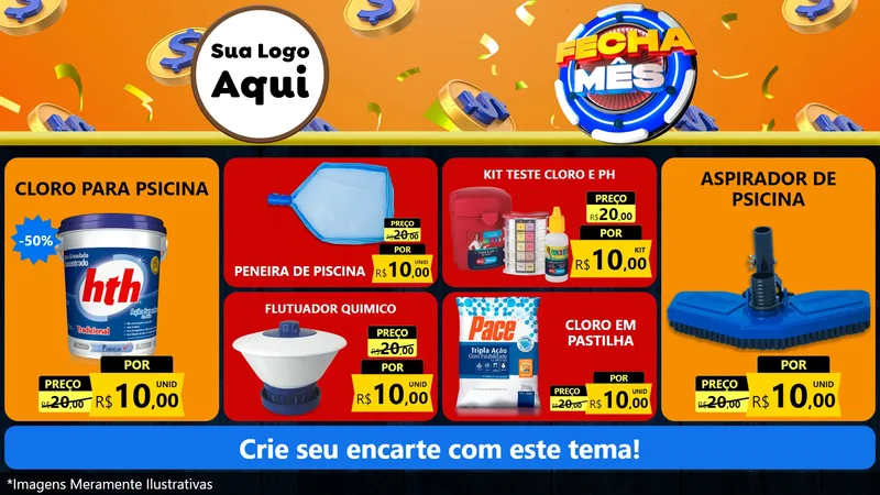 Modelo de TV para TV Horizontal com o tema Fecha Mês para Produtos para Piscina