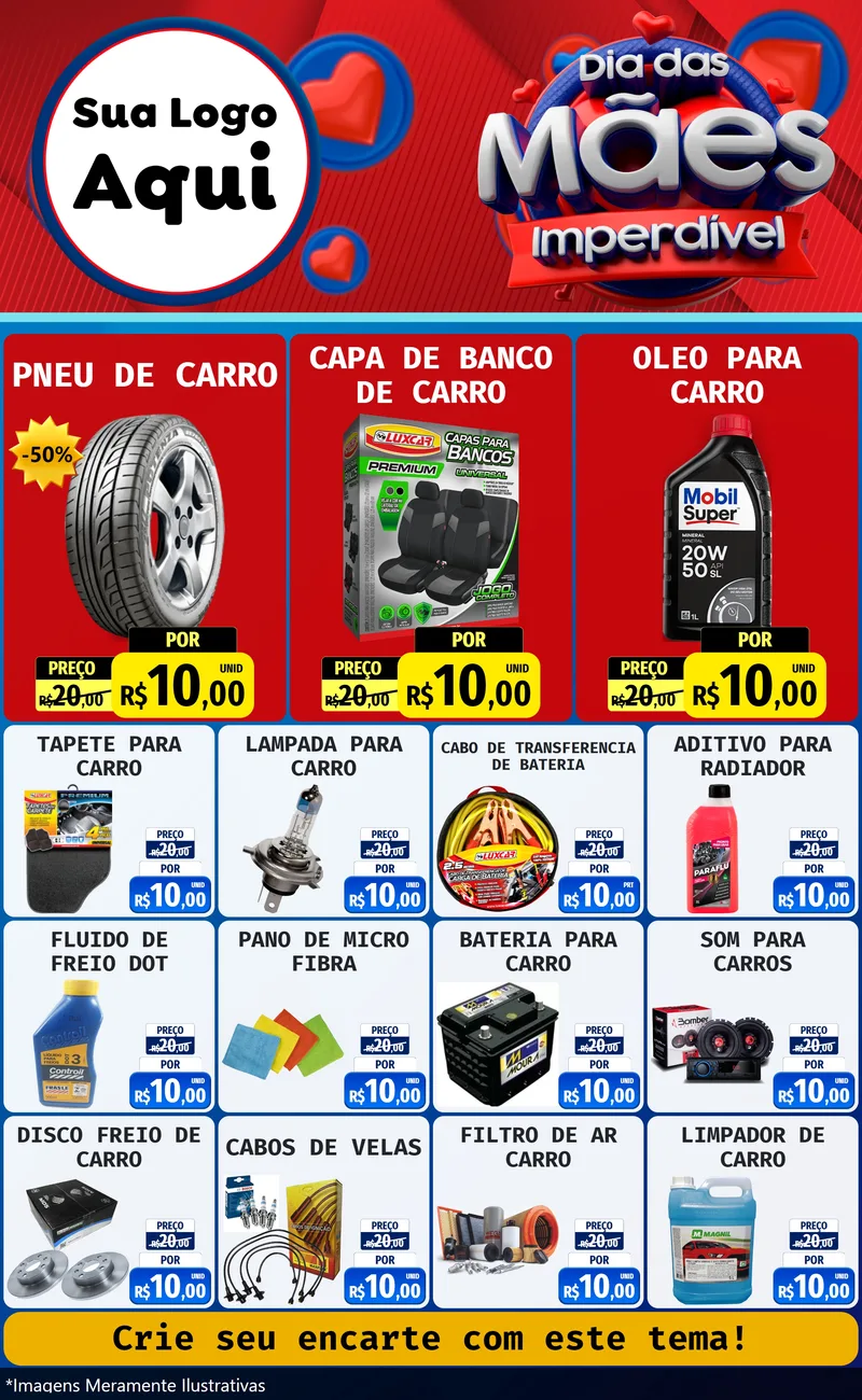 Modelo de Encarte para Encarte Grande com o tema Dia Das Mães Imperdível para Auto peças