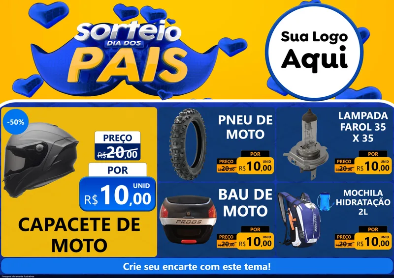 Modelo de Encarte para Encarte A4 Horizontal com o tema Sorteio Dia dos Pais para Moto peças