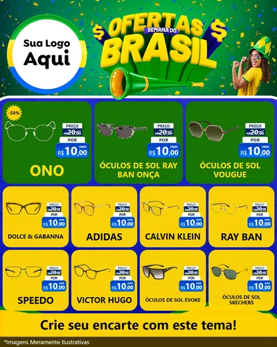 Modelo de Rede Social para Feed Instagram com o tema Ofertas Semana do Brasil para Óticas