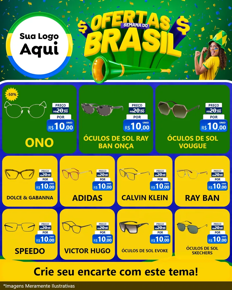 Modelo de Rede Social para Feed Instagram com o tema Ofertas Semana do Brasil para Óticas