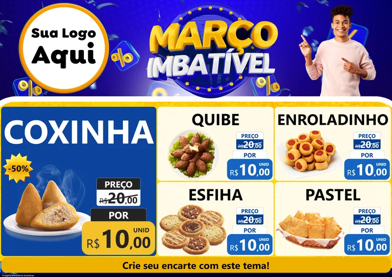 Modelo de Encarte para Encarte A4 Horizontal com o tema Março Imbatível para Salgadaria
