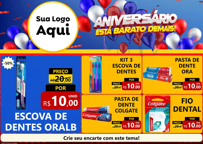 Modelo de Encarte para Encarte A4 Horizontal com o tema Aniversário para Higiene Pessoal