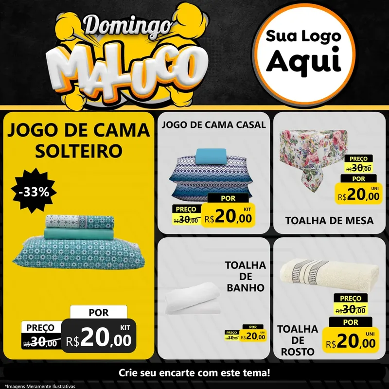 Modelo de Rede Social para Feed Facebook com o tema Domingo Maluco para Cama, Mesa e Banho