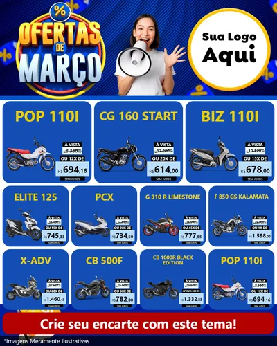 Modelo de Rede Social para Feed Instagram com o tema Ofertas de Março para Concessionaria de Motos