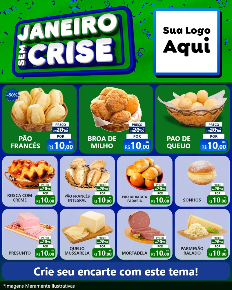 Modelo de Rede Social para Feed Instagram com o tema Janeiro Sem Crise para Padaria