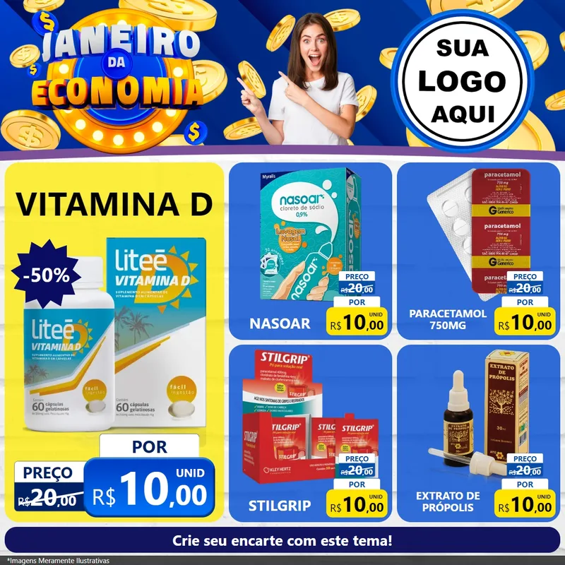 Modelo de Rede Social para Feed Facebook com o tema Janeiro da Economia para Farmácia