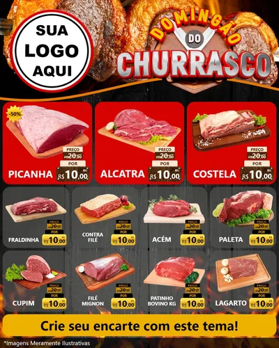 Modelo de Rede Social para Feed Instagram com o tema Domingão do Churrasco para Açougue