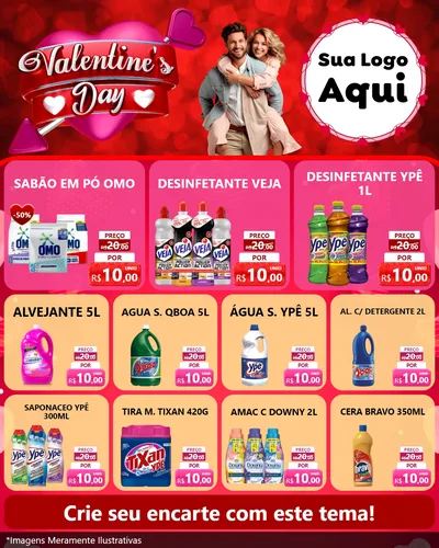 Modelo de Rede Social para Feed Instagram com o tema Valentine's Day para Produtos de Limpeza