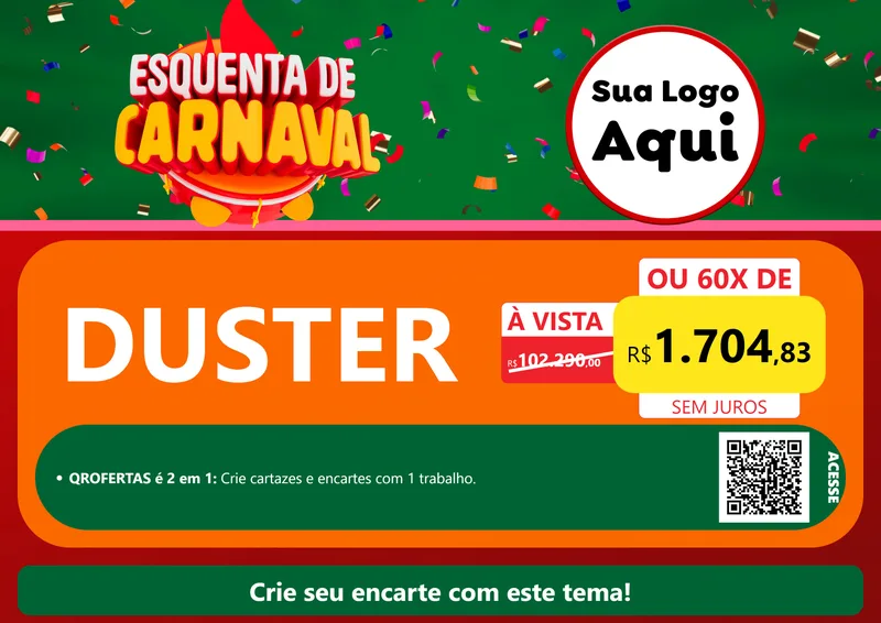 Modelo de Cartaz para Cartaz A4 Horizontal com o tema Esquenta de Carnaval para Concessionaria de Carros