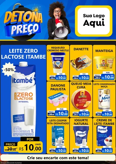 Modelo de Encarte para Encarte A4 Vertical com o tema Detona Preços para Frios e Laticínios