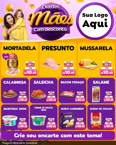 Modelo de Rede Social para Feed Instagram com o tema Dia das Mães com Desconto para Frios e Laticínios